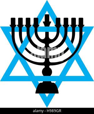 Menorah for Hanukkah, Vector illustration. Religion icon. Silhouette Flat style Stock Vector