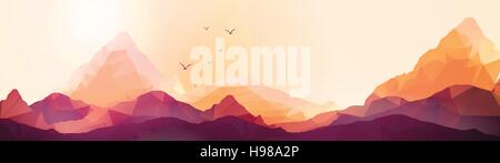 Geometric Mountain and Sunset Background Panorama - Vector Illustration Stock Vector