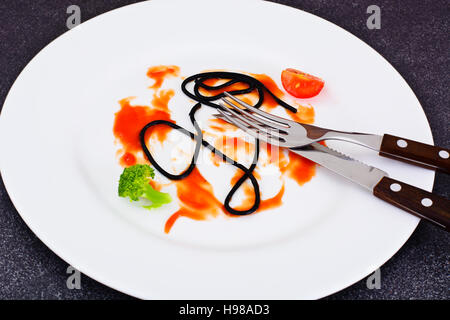 Dirty Dishes. Remains Smeared Sauce and Spaghetti Studio Photo Stock Photo