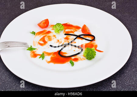 Dirty Dishes. Remains Smeared Sauce and Spaghetti Studio Photo Stock Photo