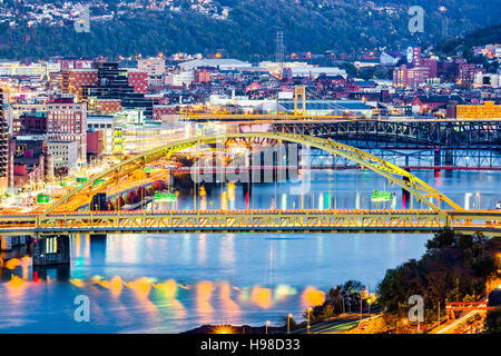 Fort Pitt Bridge spans Monongahela river in Pittsburgh, Pennsylvania Stock Photo