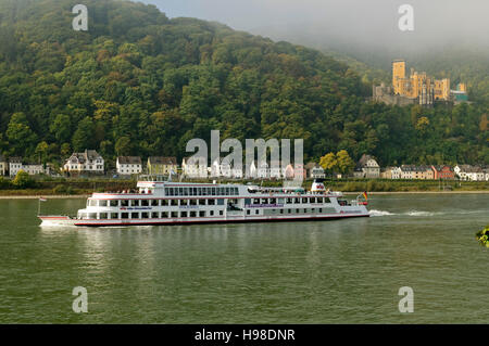Boat 'Stolzenfels' on the Rhine with Stolzenfels Castle, near Koblenz, Rhineland-Palatinate, Germany Stock Photo