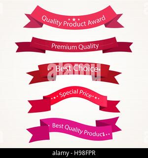 Quality ribbons in red tones. Vector illustration, EPS 10 Stock Vector