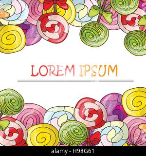Frame made of colorful candies - lollipops - vector Stock Vector