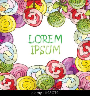 Frame made of colorful candies - lollipops - vector Stock Vector