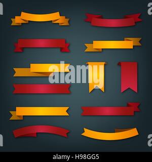 Collection of retro ribbons in red and yellow tones. Vector illustration, EPS 10 Stock Vector