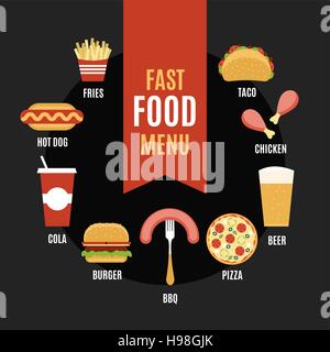 Fast food menu in flat style. Vector illustration, EPS 10 Stock Vector