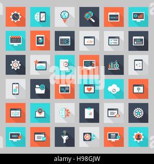 Flat Seo Icon set. Vector illustration, EPS 10 Stock Vector