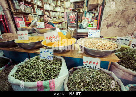 ISFAHAN, IRAN - OCTOBER 06, 2016: Inside spice market at Isfahan Grand Bazaar Stock Photo