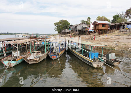 SI PHAN DON, LAOS - FEBRUARY 25, 2016: Typical village allong the Mekong river on February 25, 2016 in Laos, Asia Stock Photo