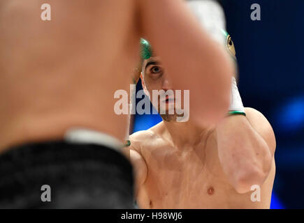 Hanover, Germany. 19th Nov, 2016. IBO World Champion Marco Huck (r) and Dmitro Kutscher from Ukraine in action during the IBO Cruiserweight Championship at TUI-Arena in Hanover, Germany, 19 November 2016. PHOTO: ALEXANDER KOERNER/dpa/Alamy Live News Stock Photo