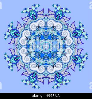 mandala, blue circle decorative spiritual indian symbol of lotus Stock Vector