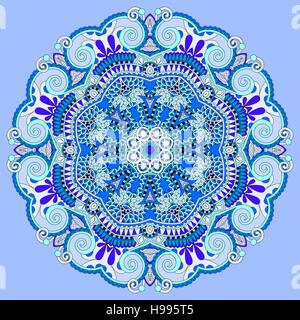mandala, blue circle decorative spiritual indian symbol of lotus Stock Vector