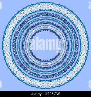 set of blue round geometrical frames, circle border ornament Stock Vector