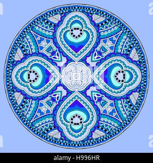 decorative design of blue circle dish floral paisley template Stock Vector