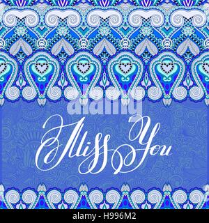 miss you inscription hand lettering on luxury floral paisley des Stock Vector