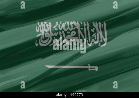 Saudi Arabia painted / drawn vector flag. Dramatic, unusual look. Vector file contains flag and texture layers Stock Vector