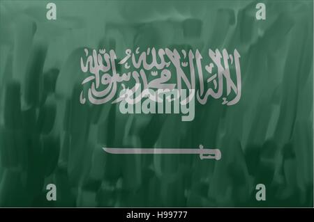 Saudi Arabia painted / drawn vector flag. Dramatic, unusual look. Vector file contains flag and texture layers Stock Vector