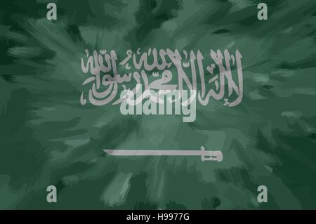Saudi Arabia painted / drawn vector flag. Dramatic, unusual look. Vector file contains flag and texture layers Stock Vector