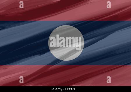 Laos painted / drawn vector flag. Dramatic, unusual look. Vector file contains flag and texture layers Stock Vector