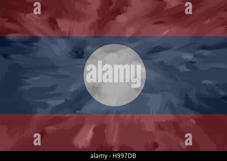 Laos painted / drawn vector flag. Dramatic, unusual look. Vector file contains flag and texture layers Stock Vector