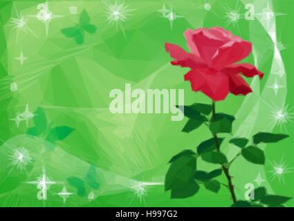 Background with Flower Rose and Butterflies Stock Vector