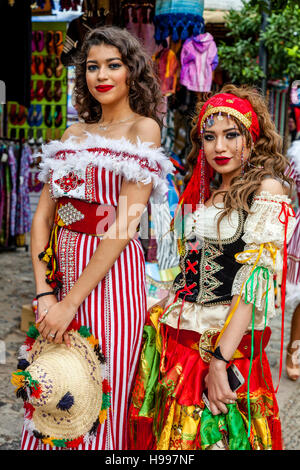 Two Moroccan Women In Costume, Chefchaouen, Morocco Stock Photo