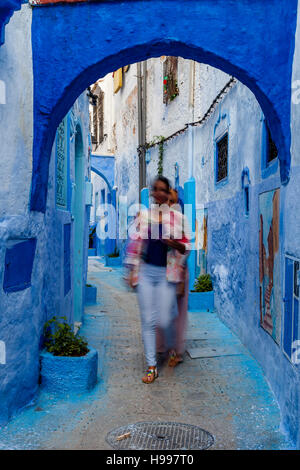 A Colourful Street In The Medina, Chefchaouen, Morocco Stock Photo