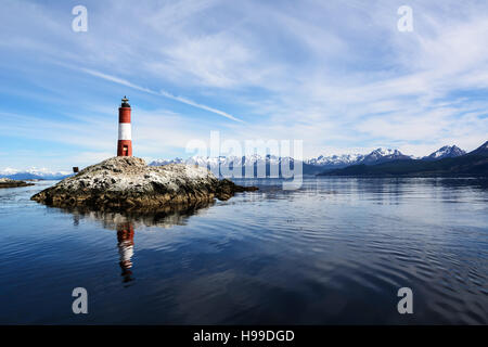 Lighthouse Les eclaireurs in Beagle Channel near Ushuaia Stock Photo