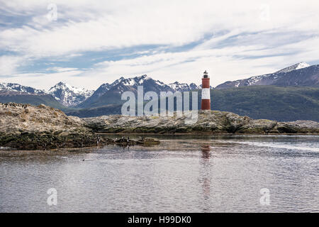 Lighthouse Les eclaireurs in Beagle Channel near Ushuaia Stock Photo