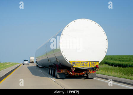 Oversize Load heading west on Interstate 80 in Iowa, USA. Stock Photo