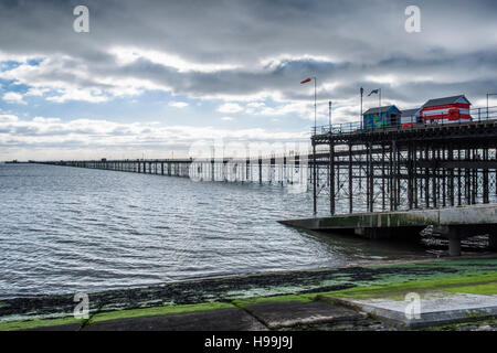 Southend Pier, The longest pleasure pier in the World reaches into the River Thames Estuary, Southend-on-sea, Essex,England Stock Photo