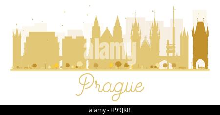 Prague City skyline golden silhouette. Vector illustration. Simple flat concept for tourism presentation, banner, placard or web site. Business travel Stock Vector