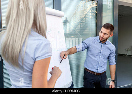 Business people analyzing together data on flipchart Stock Photo