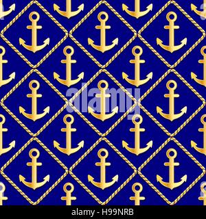 golden anchors seamless pattern - vector illustration. eps 8 Stock Vector