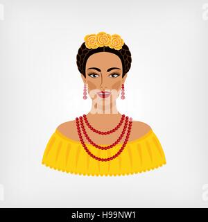 Mexican woman in traditional clothes. vector illustration - eps 8 Stock Vector