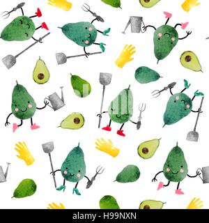Watercolor vector pattern of cute fruits. Seamless pattern of watercolor colorful fruits isolated on the white background. Perfect for kids design. Stock Vector