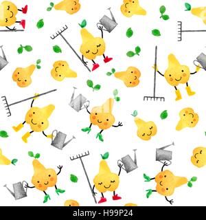 Watercolor vector pattern of cute fruits. Seamless pattern of watercolor colorful fruits isolated on the white background. Perfect for kids design. Stock Vector