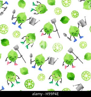 Watercolor vector pattern of cute fruits. Seamless pattern of watercolor colorful fruits isolated on the white background. Perfect for kids design. Stock Vector