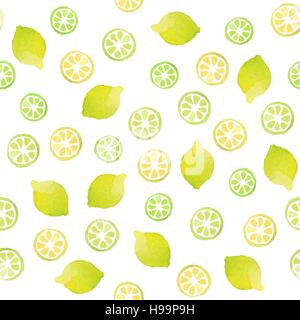 Watercolor vector pattern of cute fruits. Seamless pattern of watercolor colorful fruits isolated on the white background. Perfect for kids design. Stock Vector