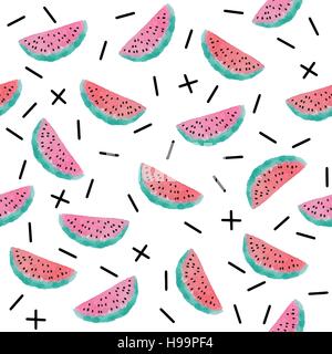 Watercolor vector pattern of cute fruits. Seamless pattern of watercolor colorful fruits isolated on the white background. Perfect for kids design. Stock Vector