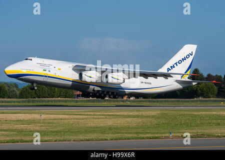 Antonov AN124 Design Bureau departing from Turin Airport Stock Photo