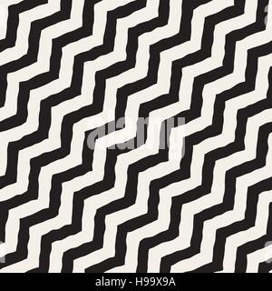 Vector Seamless Black and White Hand Drawn ZigZag Diagonal Stripes Pattern Stock Vector