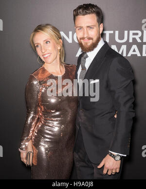 New York City, USA - November 17, 2016: Sam Taylor-Johnson (L) and actor Aaron Taylor-Johnson attend the 'Nocturnal Animals' New York premiere Stock Photo