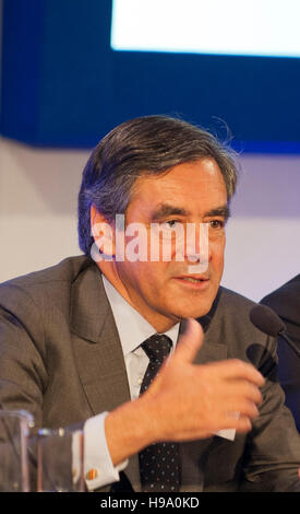 Francois Fillon, ex Prime Minister of France speaks at the Margaret Thatcher Conference on Liberty dinner, Guildhall, London, UK Stock Photo