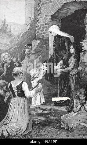 Saint Elizabeth of Hungary, Heilige Elisabeth von Thueringen, 7 July 1207 - 17 November 1231, also known as Saint Elizabeth of Thuringia, historical illustration Stock Photo