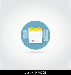Flat icon. Yellow simple calendar with red holiday. Stock Vector