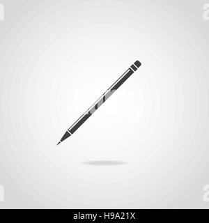 Black icon of wooden thin pencil. Rubber and sharp tip. Stock Vector