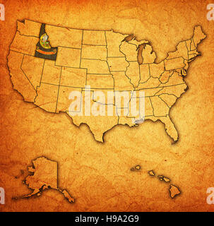 idaho on old vintage map of usa with state borders Stock Photo