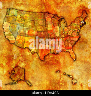 massachusetts on old vintage map of usa with state borders Stock Photo